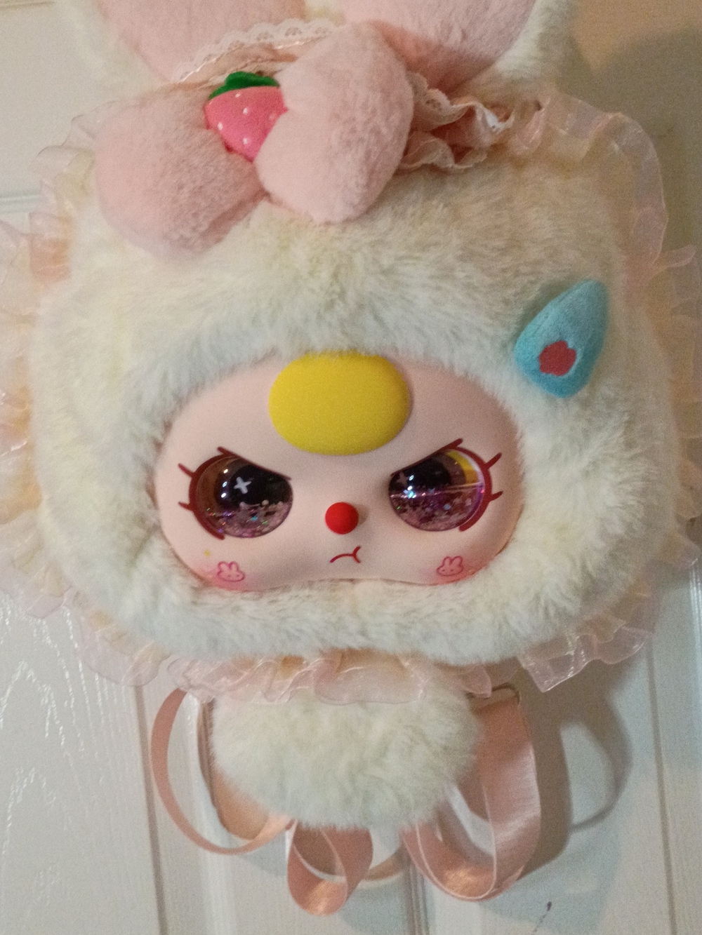 Baby Three Plush Cream & Pink Character  Backpack with Special Eyes